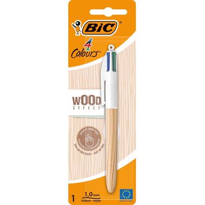 BIC colours wood style 4-kleurenbalpen medium klassieke inktkleuren op blister BIC colours wood style 4-kleurenbalpen medium klassieke inktkleuren op blister