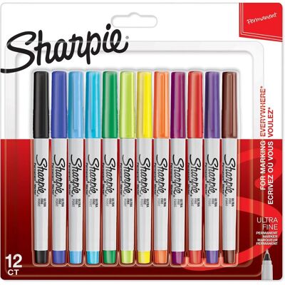 Sharpie permanente markers ultrafijne punt diverse kleuren 12 stuks Sharpie permanente markers ultrafijne punt diverse kleuren 12 stuks
