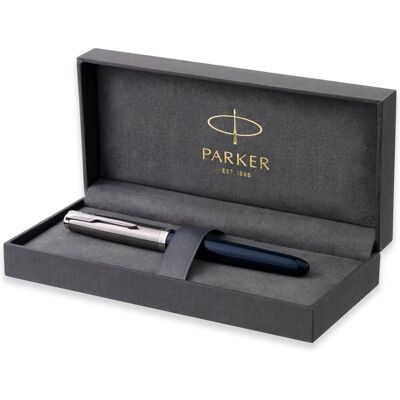 Parker 51 vulpen nachtblauwe hars chroom detail fijne punt met zwarte inkt geschenkverpakking Parker 51 vulpen nachtblauwe hars chroom detail fijne punt met zwarte inkt geschenkverpakking