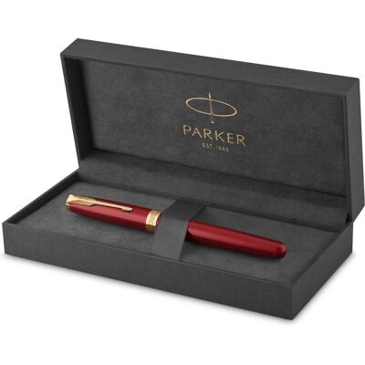 Parker sonnet rollerballpen rood gelakt met gouden trim fijne punt zwarte inkt geschenkverpakking Parker sonnet rollerballpen rood gelakt met gouden trim fijne punt zwarte inkt geschenkverpakking