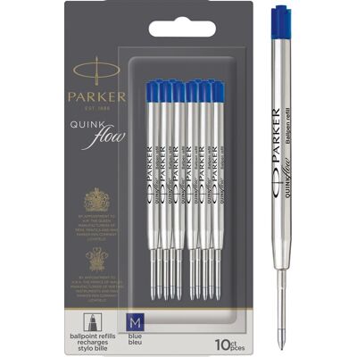 Parker balpenvulling - medium punt - blauwe quinkflow-inkt - 10 stuks Parker balpenvulling - medium punt - blauwe quinkflow-inkt - 10 stuks