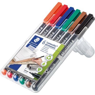 STAEDTLER lumocolor f permanent pen - box 6 kleuren STAEDTLER lumocolor f permanent pen - box 6 kleuren