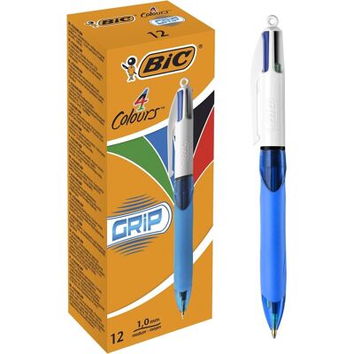 BIC 4 kleuren grip balpennen met kliksysteem medium punt (1.0 mm) - comfortable grip - doos van 12 stuks BIC 4 kleuren grip balpennen met kliksysteem medium punt (1.0 mm) - comfortable grip - doos van 12 stuks