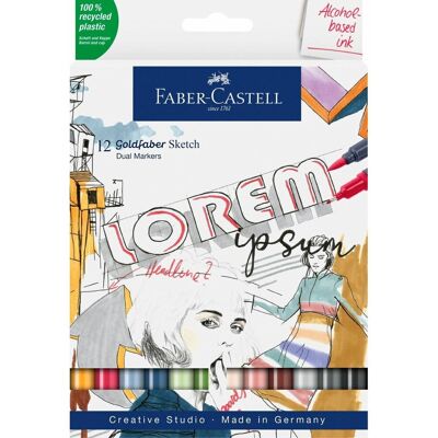 Faber-Castell sketchmarker - goldfaber - set 12 kleuren - alcoholmarker - fc-164712 Faber-Castell sketchmarker - goldfaber - set 12 kleuren - alcoholmarker - fc-164712