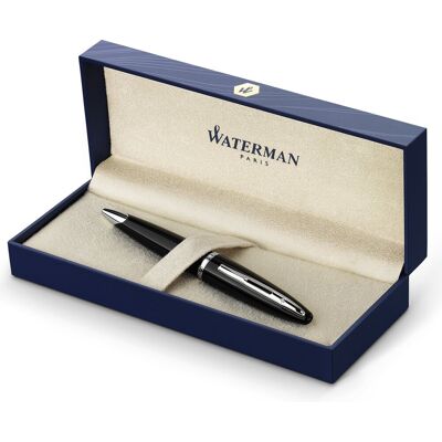 Waterman carène zwarte zee balpen hoogglans zwart met palladium beklede afwerking mediumpunt met blauw inktpatroon geschenkverpakking Waterman carène zwarte zee balpen hoogglans zwart met palladium beklede afwerking mediumpunt met blauw inktpatroon geschenkverpakking