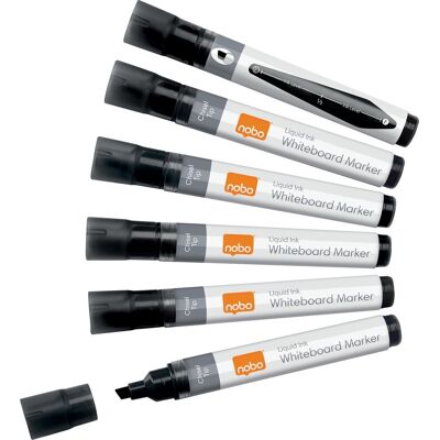 Nobo liquid ink whiteboard markers met beitelvormige punt - pak van 10 stuks - zwart Nobo liquid ink whiteboard markers met beitelvormige punt - pak van 10 stuks - zwart