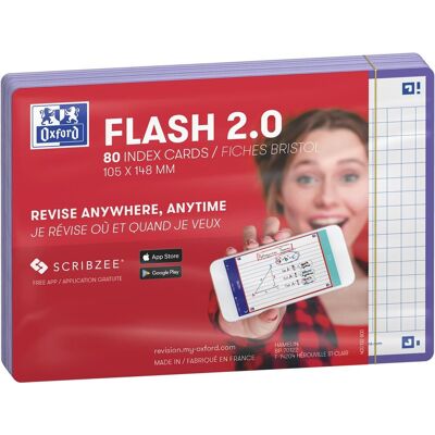 Oxford flash 2.0 - flashcards - geruit 5mm - a6 - paarse rand - 80 stuks Oxford flash 2.0 - flashcards - geruit 5mm - a6 - paarse rand - 80 stuks