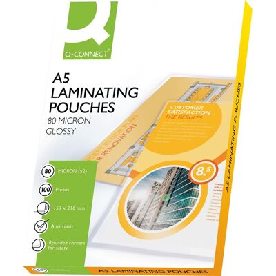 Q-CONNECT lamineeretui a5 2x 80 micron 100 stuks Q-CONNECT lamineeretui a5 2x 80 micron 100 stuks