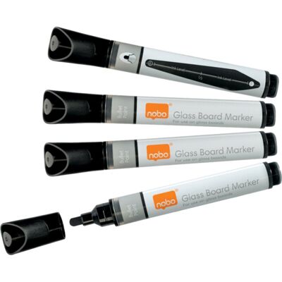 Nobo whiteboardmarkers - glas markers - zwart - 4 stuks Nobo whiteboardmarkers - glas markers - zwart - 4 stuks