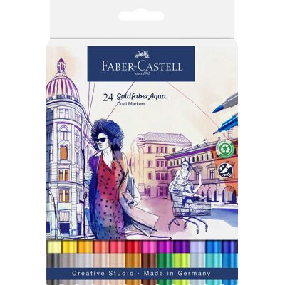 Faber-Castell - duo aquarel marker - goldfaber - etui 24 stuks - brush / 0,6mm - fc-164624 Faber-Castell - duo aquarel marker - goldfaber - etui 24 stuks - brush / 0,6mm - fc-164624