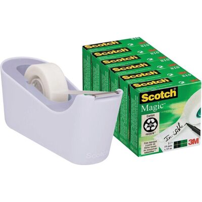 Scotch Plakbandhouder c18 lavendel + 6 rollen magic tape 19mmx33m Scotch Plakbandhouder c18 lavendel + 6 rollen magic tape 19mmx33m