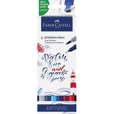 Faber-Castell - duo aquarel marker - goldfaber - etui 6 stuks - jungle letteringset - brush / 0,6mm - fc-164519 Faber-Castell - duo aquarel marker - goldfaber - etui 6 stuks - jungle letteringset - brush / 0,6mm - fc-164519