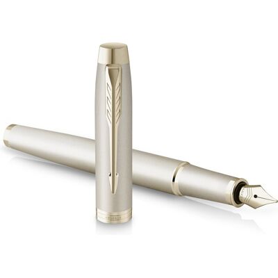 Parker im monochrome vulpen blauwe inkt champagnekleurige afwerking en details medium punt met geschenkdoos Parker im monochrome vulpen blauwe inkt champagnekleurige afwerking en details medium punt met geschenkdoos