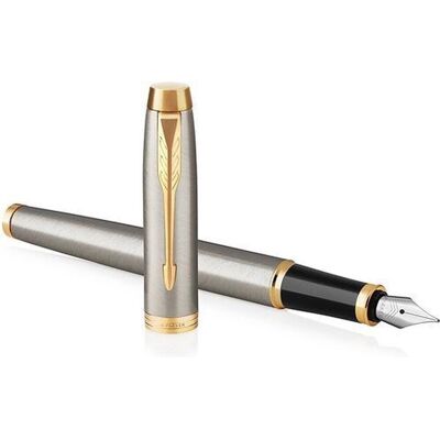 Parker im vulpen geborsteld metaal fijne penpunt met blauwe navulling geschenkdoos Parker im vulpen geborsteld metaal fijne penpunt met blauwe navulling geschenkdoos