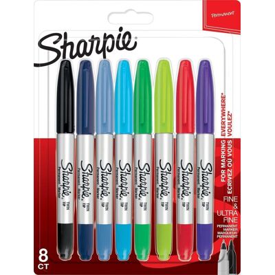 Sharpie -permanentmarker met twee verschillende punten fijne en ultrafijne punt diverse kleuren 8 stuks Sharpie -permanentmarker met twee verschillende punten fijne en ultrafijne punt diverse kleuren 8 stuks