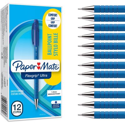 Paper Mate flexgrip ultra capped-balpennen medium punt (1,0 mm) blauw 12 stuks Paper Mate flexgrip ultra capped-balpennen medium punt (1,0 mm) blauw 12 stuks