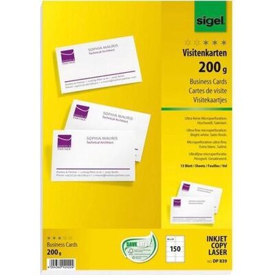 Sigel - visitekaartjes - wit - 85x55 mm - 200 gram - 150 stuks -si-dp839 Sigel - visitekaartjes - wit - 85x55 mm - 200 gram - 150 stuks -si-dp839