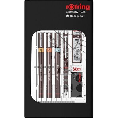 Rotring isograph-pennenset technische pen en vulpotlood collegeset 3 fineliners (0,2 mm, 0,4 mm, 0,6 mm) en mechanisch vulpotlood (0,5 mm) plus accessoires 9 stuks Rotring isograph-pennenset technische pen en vulpotlood collegeset 3 fineliners (0,2 mm, 0,4 mm, 0,6 mm) en mechanisch vulpotlood (0,5 mm) plus accessoires 9 stuks