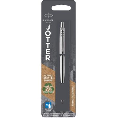Parker jotter balpen roestvrij staal met chroom afwerking medium punt blauwe inkt Parker jotter balpen roestvrij staal met chroom afwerking medium punt blauwe inkt