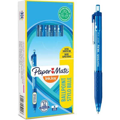 Paper Mate inkjoy 300rt-balpennen met drukknop medium punt (1,0 mm) blauw 12 stuks Paper Mate inkjoy 300rt-balpennen met drukknop medium punt (1,0 mm) blauw 12 stuks