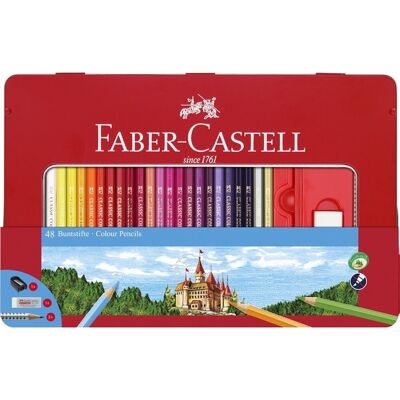 Faber-Castell kleurpotloden - castle - blik 48 kleuren met accessoires - fc-115888 Faber-Castell kleurpotloden - castle - blik 48 kleuren met accessoires - fc-115888