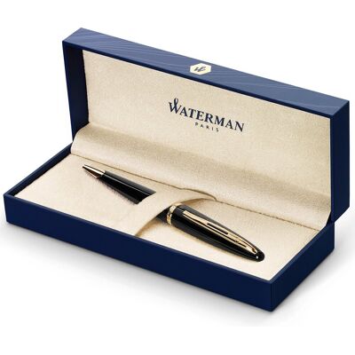 Waterman carène zwarte zee balpen hoogglans zwart met 23-karaats gouden clip mediumpunt met blauw inktpatroon geschenkverpakking Waterman carène zwarte zee balpen hoogglans zwart met 23-karaats gouden clip mediumpunt met blauw inktpatroon geschenkverpakking