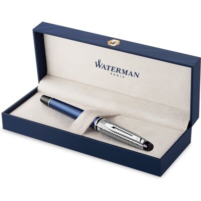 Waterman expert deluxe rollerballpen metaal-blauwe lak met palladium-gecoat detail fijne punt met zwarte inkt geschenkverpakking Waterman expert deluxe rollerballpen metaal-blauwe lak met palladium-gecoat detail fijne punt met zwarte inkt geschenkverpakking