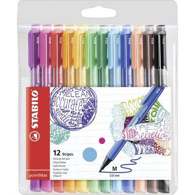 STABILO pointmax - hardtip fineliner 0,8 mm - nylon punt - etui met 12 kleuren STABILO pointmax - hardtip fineliner 0,8 mm - nylon punt - etui met 12 kleuren
