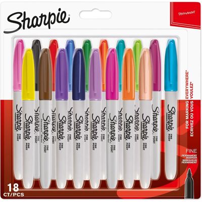 Sharpie permanente markers fijne punt diverse vrolijke kleuren 18 stuks Sharpie permanente markers fijne punt diverse vrolijke kleuren 18 stuks