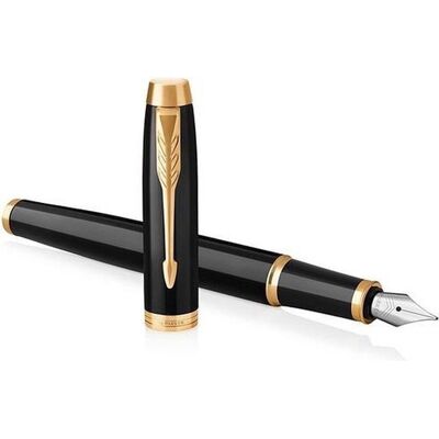 Parker im-vulpen - medium punt - blauwe inkt - zwarte lak met gouden afwerking - incl. geschenkdoos Parker im-vulpen - medium punt - blauwe inkt - zwarte lak met gouden afwerking - incl. geschenkdoos