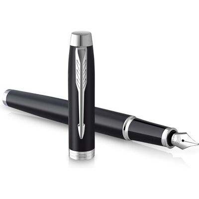 Parker im-vulpen matzwart met chromen afwerking medium punt met blauw inktpatroon geschenkverpakking Parker im-vulpen matzwart met chromen afwerking medium punt met blauw inktpatroon geschenkverpakking