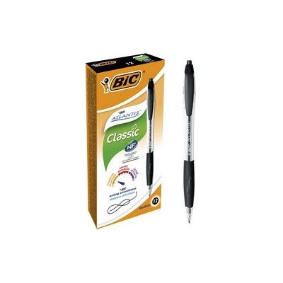 BIC Balpen atlantis zwart grip navulbaar drukknop clip BIC Balpen atlantis zwart grip navulbaar drukknop clip