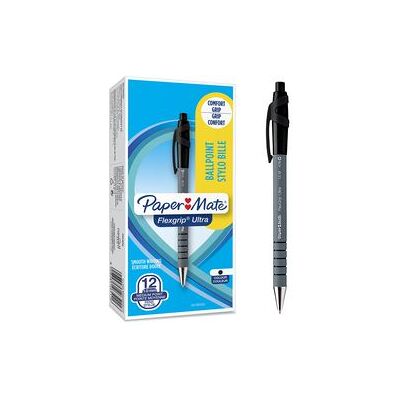 Paper Mate flexgrip ultra-balpen met drukknop medium punt (1,0 mm) zwarte inkt 12 stuks Paper Mate flexgrip ultra-balpen met drukknop medium punt (1,0 mm) zwarte inkt 12 stuks