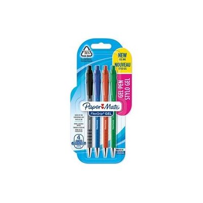 Paper Mate flexgrip gelpennen medium punt (0,7 mm) zwarte, blauwe, rode en groene inkt 4 stuks Paper Mate flexgrip gelpennen medium punt (0,7 mm) zwarte, blauwe, rode en groene inkt 4 stuks