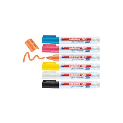 Edding 95/6 s glasmarker set - assorti kleuren - 6 stuks - zonder pompsysteem direct te gebruiken - 1,5-3mm Edding 95/6 s glasmarker set - assorti kleuren - 6 stuks - zonder pompsysteem direct te gebruiken - 1,5-3mm