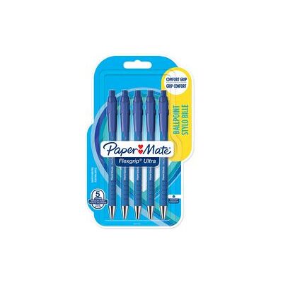 Paper Mate flexgrip ultra-balpennen met drukknop medium punt (1,0 mm) blauwe inkt 5 stuks Paper Mate flexgrip ultra-balpennen met drukknop medium punt (1,0 mm) blauwe inkt 5 stuks