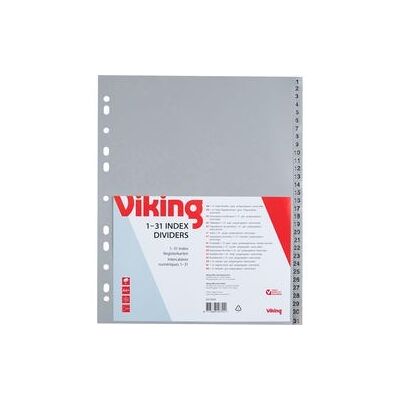 Tabbladen Viking PP A4 120micron grijs 1-31 31 gaten Tabbladen Viking PP A4 120micron grijs 1-31 31 gaten