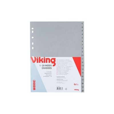 Tabbladen Viking PP A4 120micron grijs 1-20 11 gaten Tabbladen Viking PP A4 120micron grijs 1-20 11 gaten
