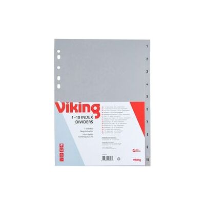 Tabbladen Viking PP A4 120micron grijs 1-10 11 gaten Tabbladen Viking PP A4 120micron grijs 1-10 11 gaten