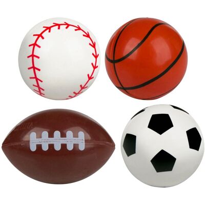 Eddy Toys stuiterbal sport assortiment - kleine stuiterballen met sportdesign - speelgoed bal stuiterend - honkbal, basketbal, rugbybal, voetbal kinderen - set van 4 Eddy Toys stuiterbal sport assortiment - kleine stuiterballen met sportdesign - speelgoed bal stuiterend - honkbal, basketbal, rugbybal, voetbal kinderen - set van 4