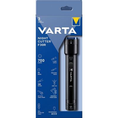 Varta F30R Zwarte Hand Zaklamp - LED, Schokbestendig, 700 lm Varta F30R Zwarte Hand Zaklamp - LED, Schokbestendig, 700 lm
