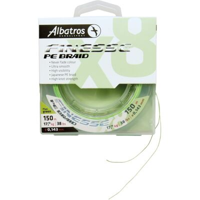 Albatros - finesse x8 braid - vislijn - 0,102mm - 150mtr - fluo green - never fade colour Albatros - finesse x8 braid - vislijn - 0,102mm - 150mtr - fluo green - never fade colour