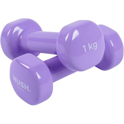 HUSH Sport - dumbbells set - 2 x 1kg - vinyl coating met antislip grip - gietijzer - handig 6-hoekig design - geschikt voor krachttraining & fitness - paars HUSH Sport - dumbbells set - 2 x 1kg - vinyl coating met antislip grip - gietijzer - handig 6-hoekig design - geschikt voor krachttraining & fitness - paars