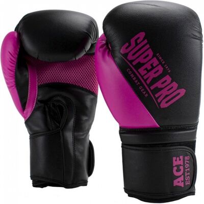 Super Pro Combat Gear ace (kick)bokshandschoenen zwart/roze 8oz 8 oz Super Pro Combat Gear ace (kick)bokshandschoenen zwart/roze 8oz 8 oz