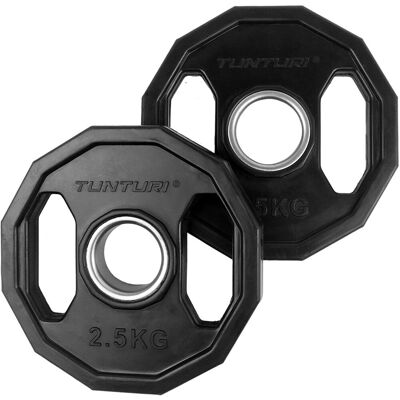 Tunturi olympische halterschijf - halter gewichten - 2x 2,50 kg - 50mm - rubber - incl. gratis fitness app Tunturi olympische halterschijf - halter gewichten - 2x 2,50 kg - 50mm - rubber - incl. gratis fitness app