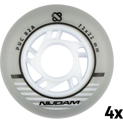 Nijdam inline skate wielen - 72x24 mm - 4st - zilver/wit Nijdam inline skate wielen - 72x24 mm - 4st - zilver/wit