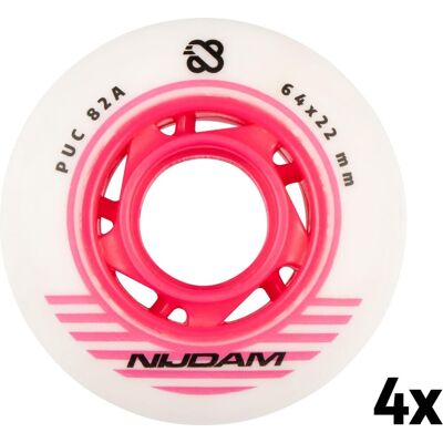 Nijdam inline skate wielen set - 64x24 mm - 4st - wit/roze Nijdam inline skate wielen set - 64x24 mm - 4st - wit/roze