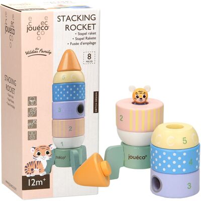 Joueco Model: 80087 - Stapelbare houten raket speelgoed Joueco Model: 80087 - Stapelbare houten raket speelgoed