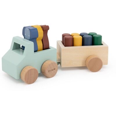 Trixie houten dierenauto met aanhangwagen - speelgoed Trixie houten dierenauto met aanhangwagen - speelgoed
