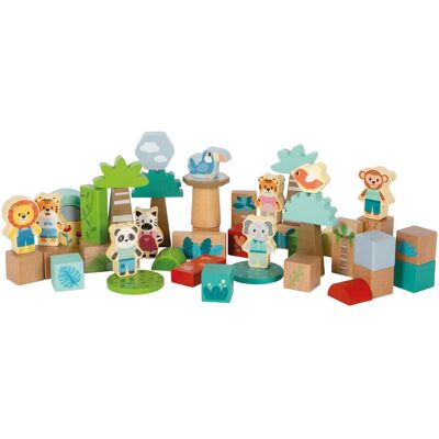 Small Foot - houten bouwblokken jungle friends fsc - 50dlg. Multi kleuren Small Foot - houten bouwblokken jungle friends fsc - 50dlg. Multi kleuren